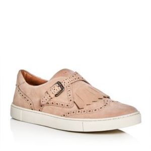 NWOT Frye Gemma Kiltie Nubuck Suede Monk Strap Sneakers in Baby Pink